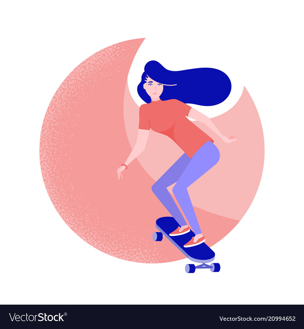 Mädchen auf Skateboard im flachen Stil Cartoon