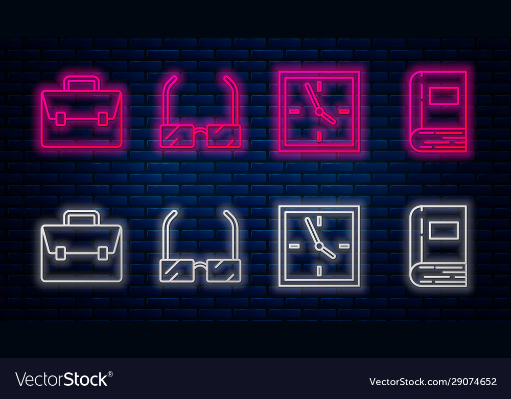 Set line glasses clock briefcase and book Vector Image