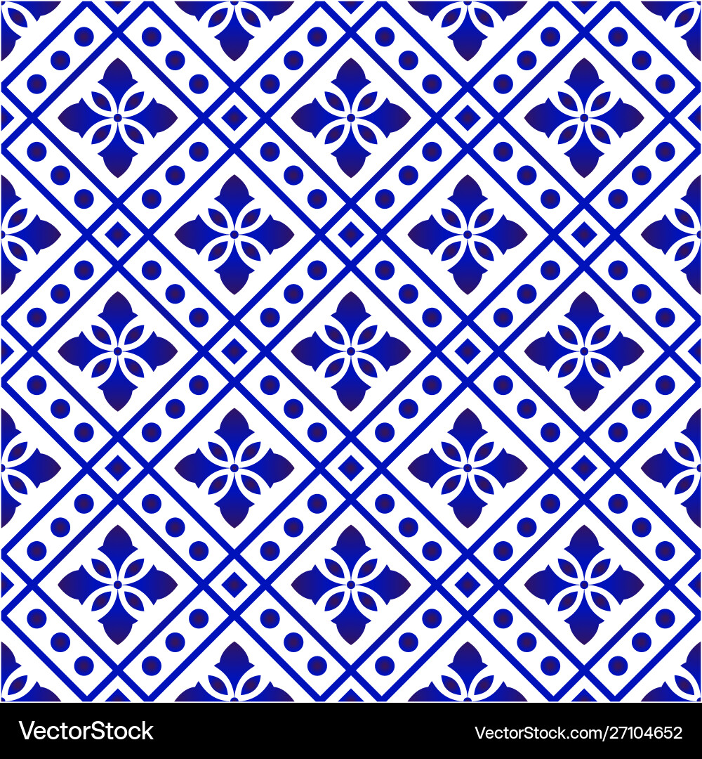 Tile pattern blue and white Royalty Free Vector Image