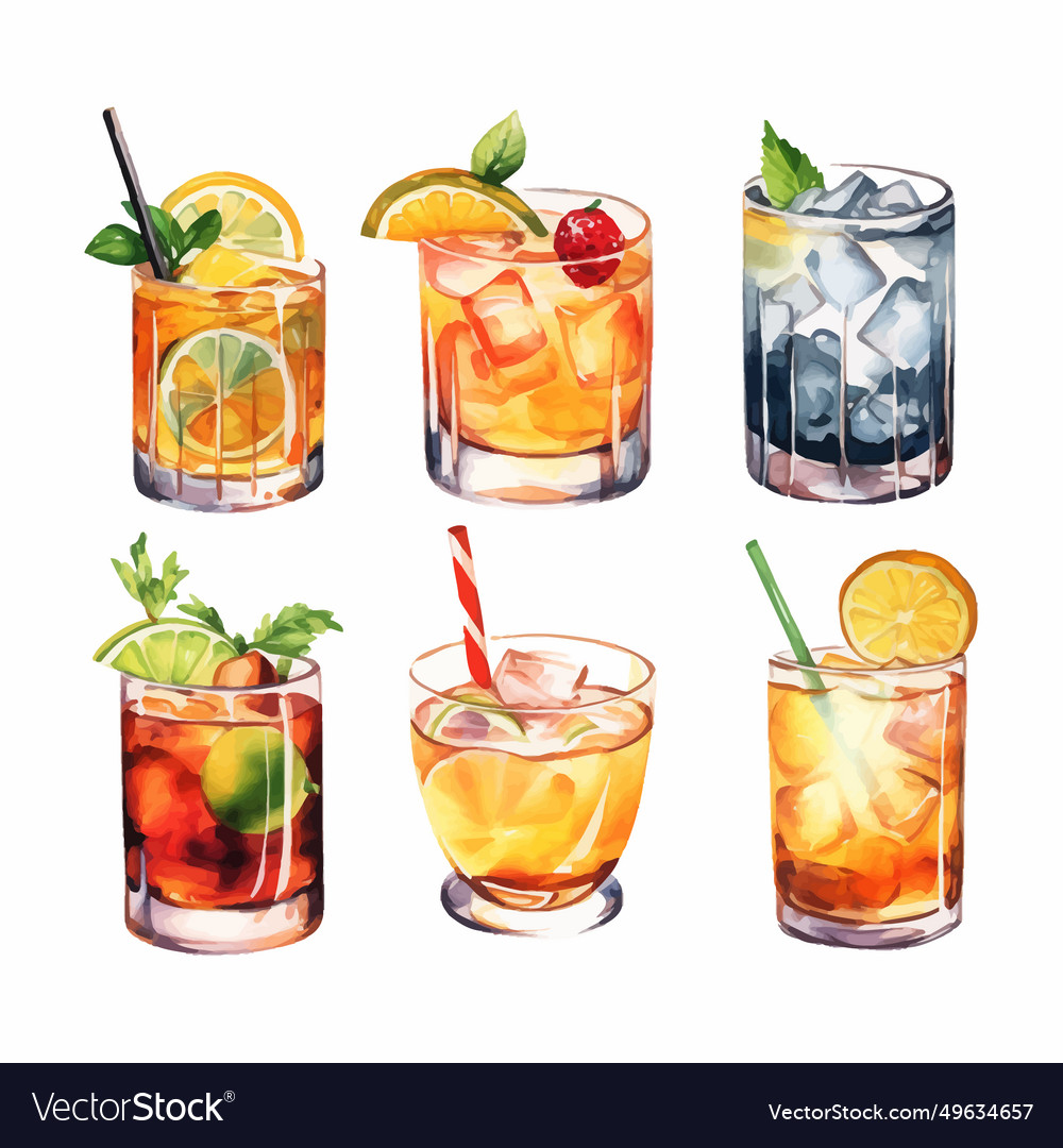 Alcohol cocktail collection watercolor drinks