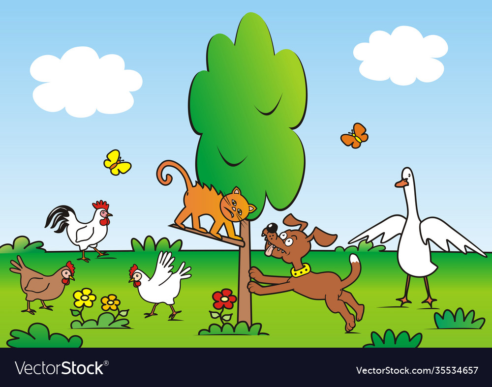 Animals dog cat hen goose insect rooster Vector Image Animals dog cat hen goose insect rooster Vector Image