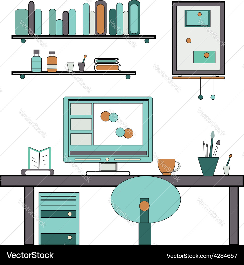 Home workplace flat design workspace Royalty Free Vector