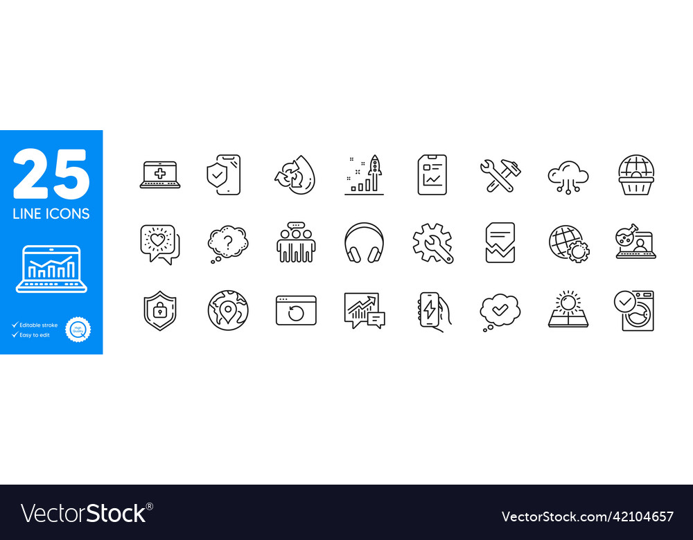 Outline-Icons setzen Globus-Webanalyse und Telefon