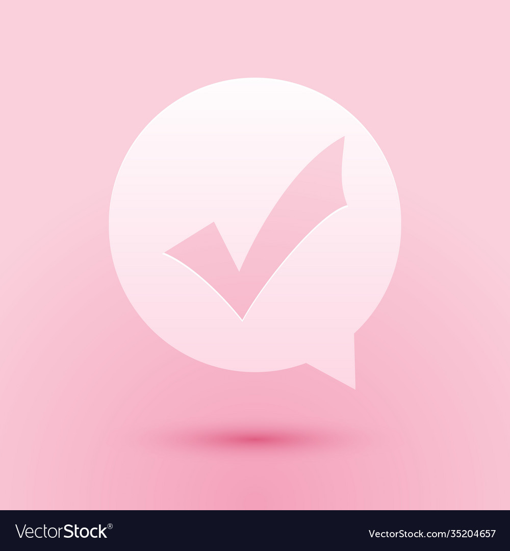 Paper cut check mark in circle icon isolated