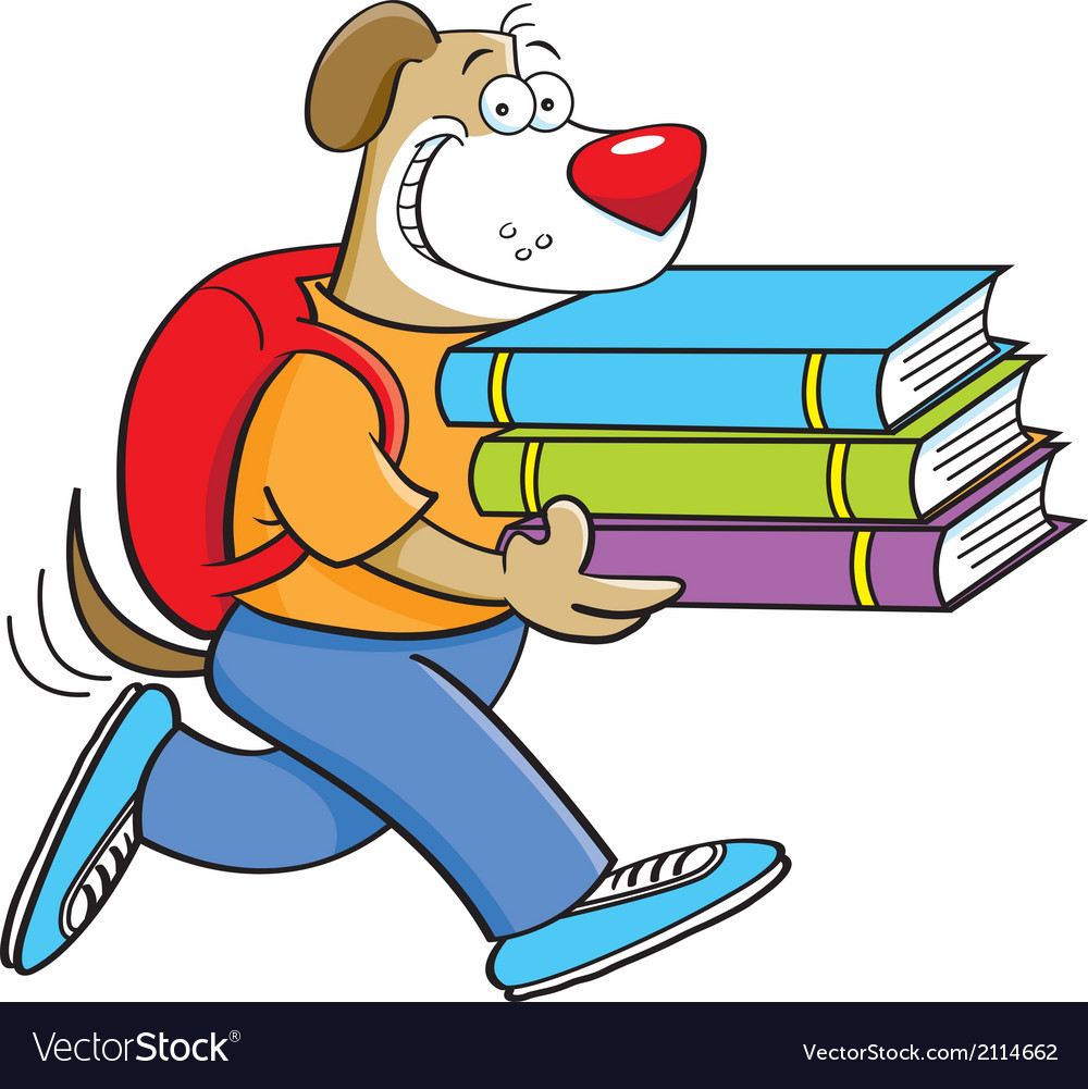Cartoon dog carrying books Royalty Free Vector Image