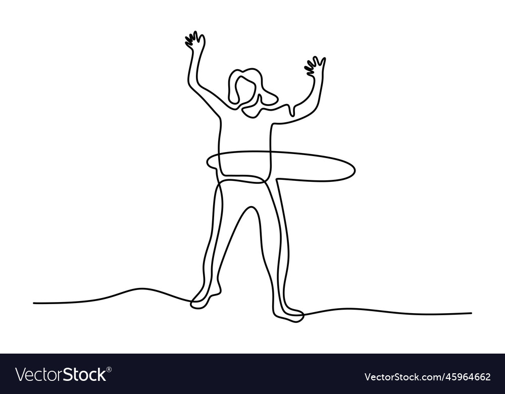 Continuous one line drawing of a kid playing hula