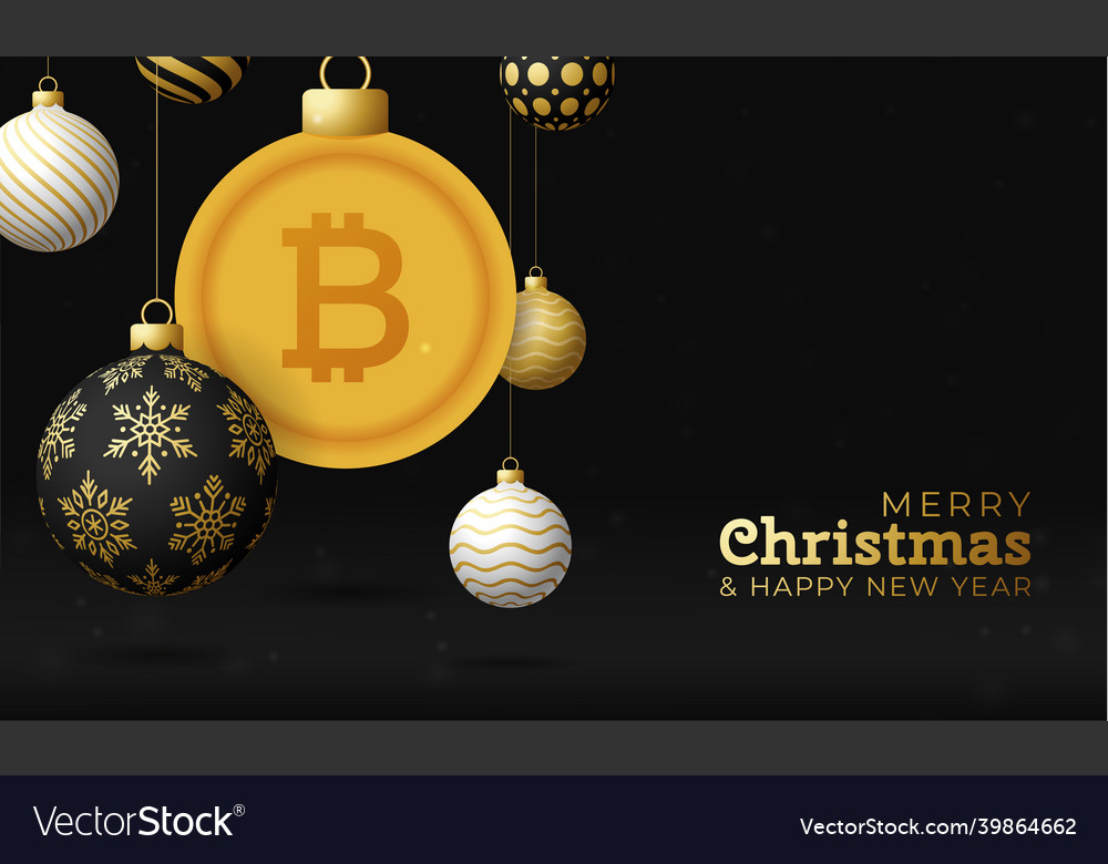 Merry christmas gold bitcoin symbol banner