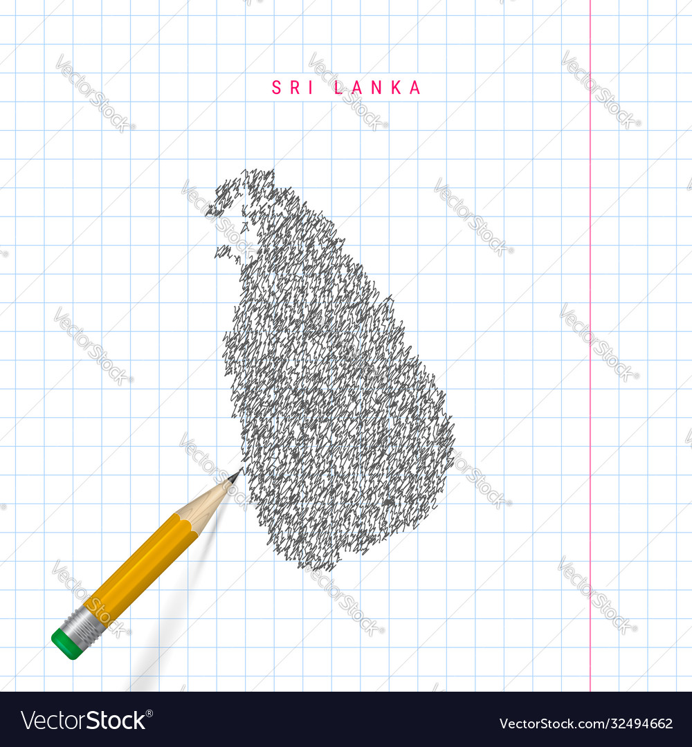 Sri lanka sketch scribble map drawn on checkered