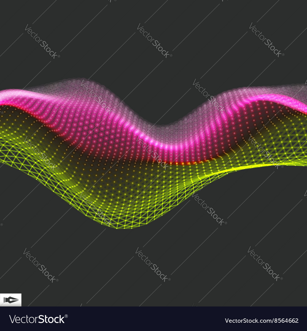 Wave with connected lines and dots glowing grid