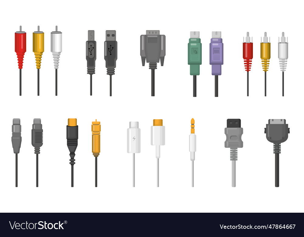 Cables and plug connectors set Royalty Free Vector Image