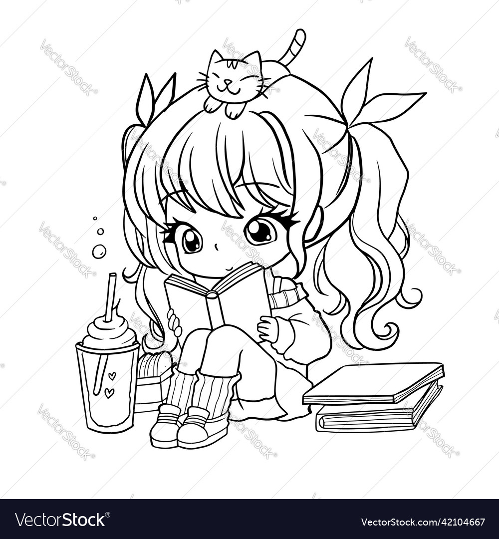 Coloring page princess kawaii style cute