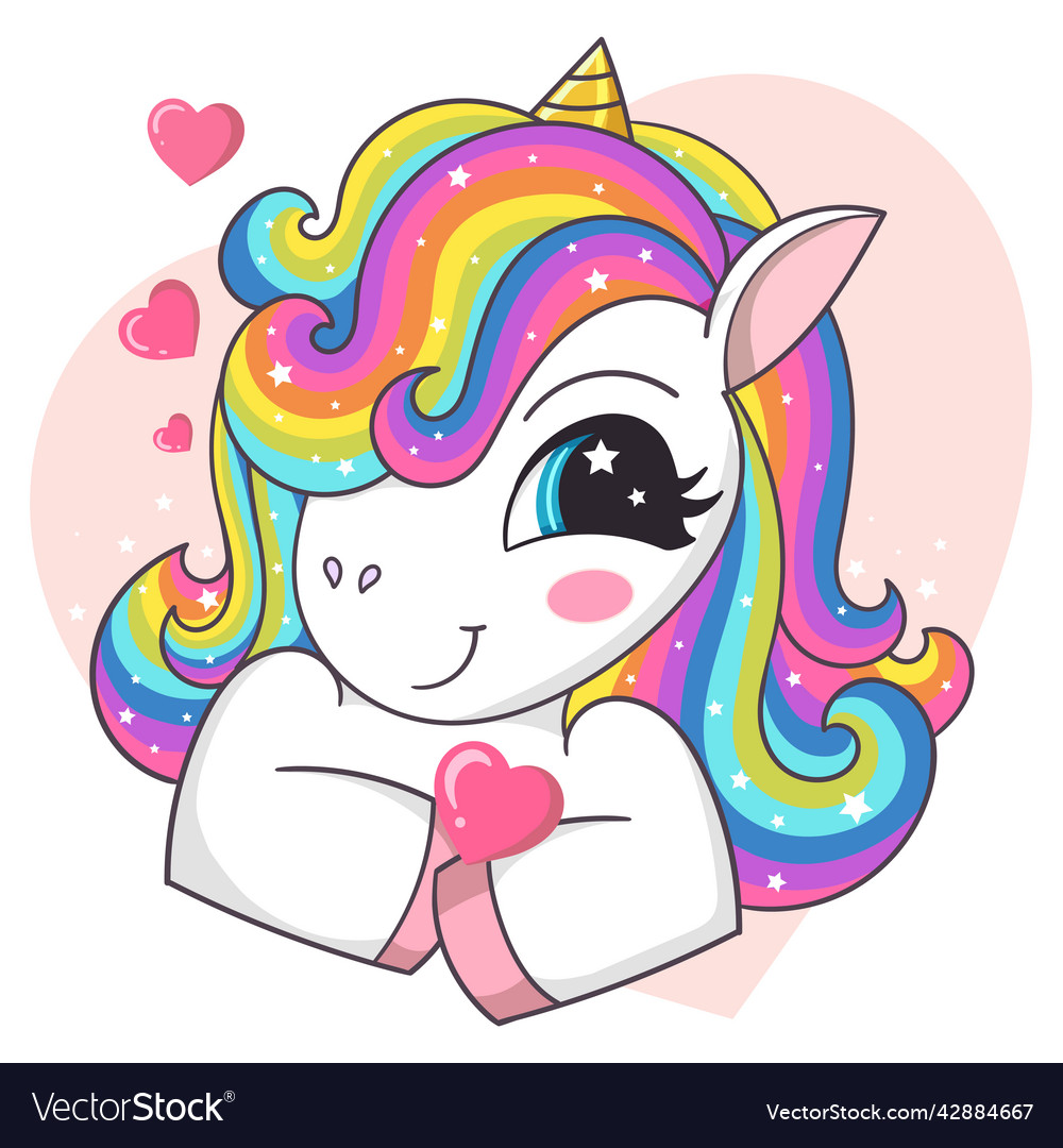 Funny cute unicorn with a rainbow mane Royalty Free Vector