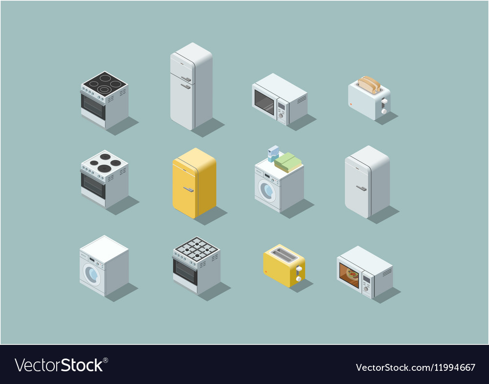 Isometric set of household appliances icon 3d flat