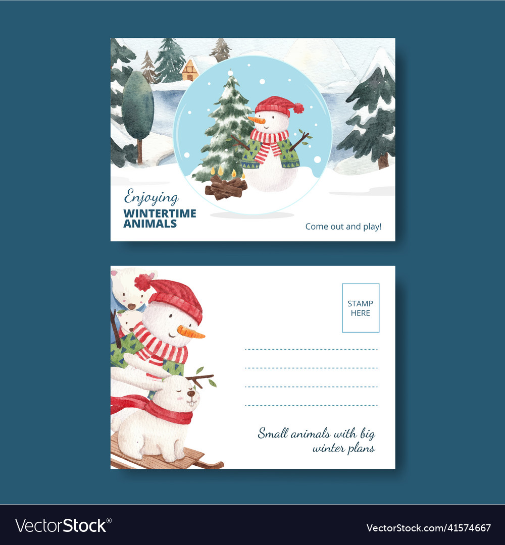 Winter Tier Postkarte Vorlage