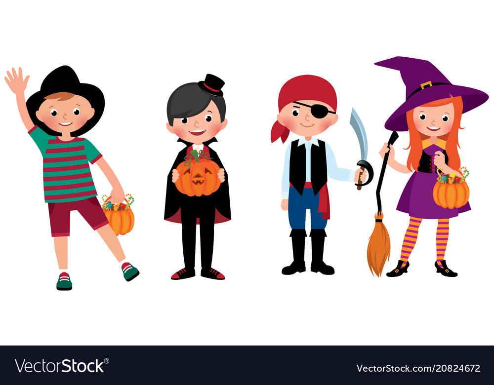 A group of children in halloween costumes Vector Image