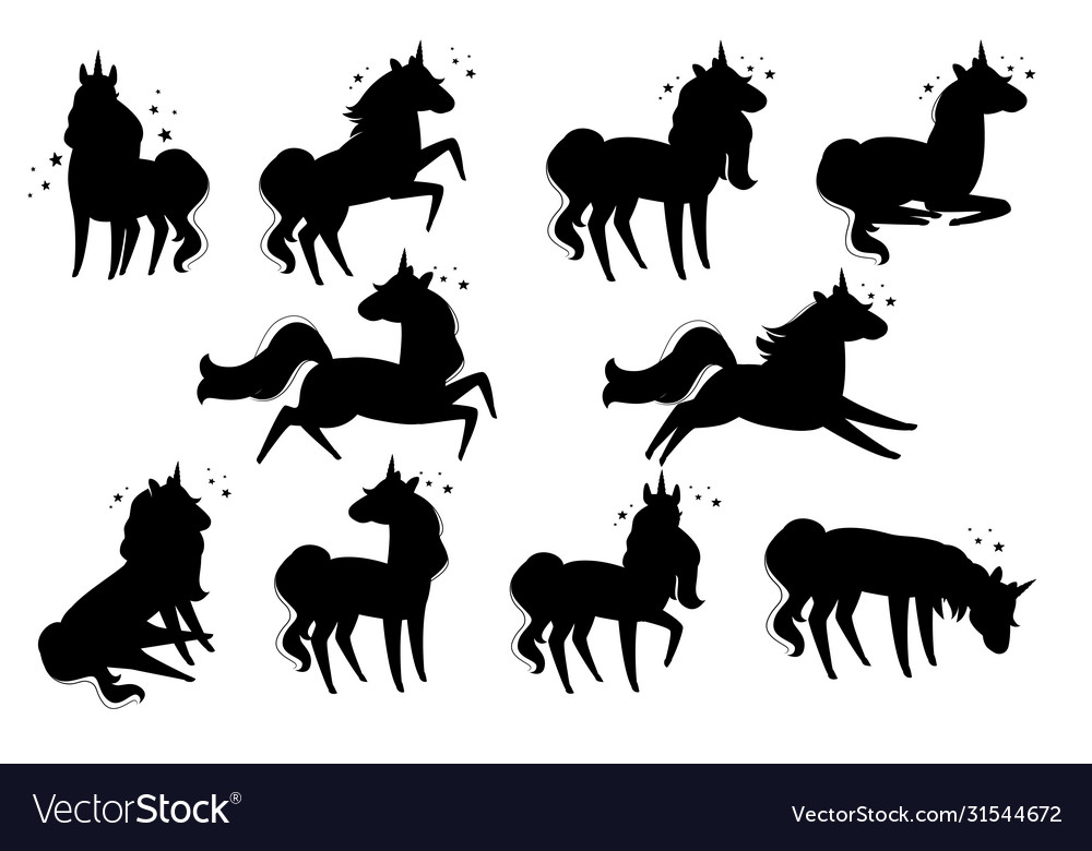 Black silhouette set magic mythical animal vector image Black silhouette set magic mythical animal