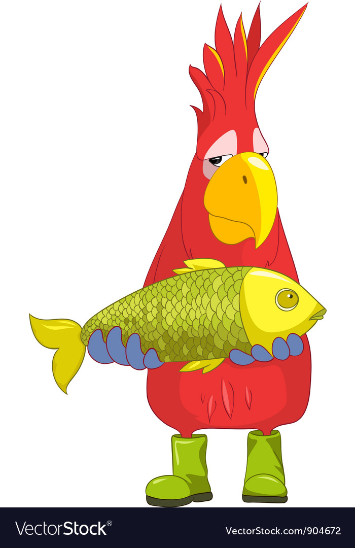 Funny parrot fisherman Royalty Free Vector Image