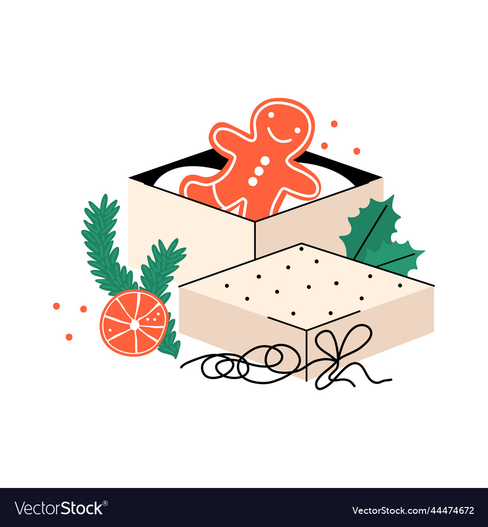 Gingerbread in a gift box christmas kraft Vector Image