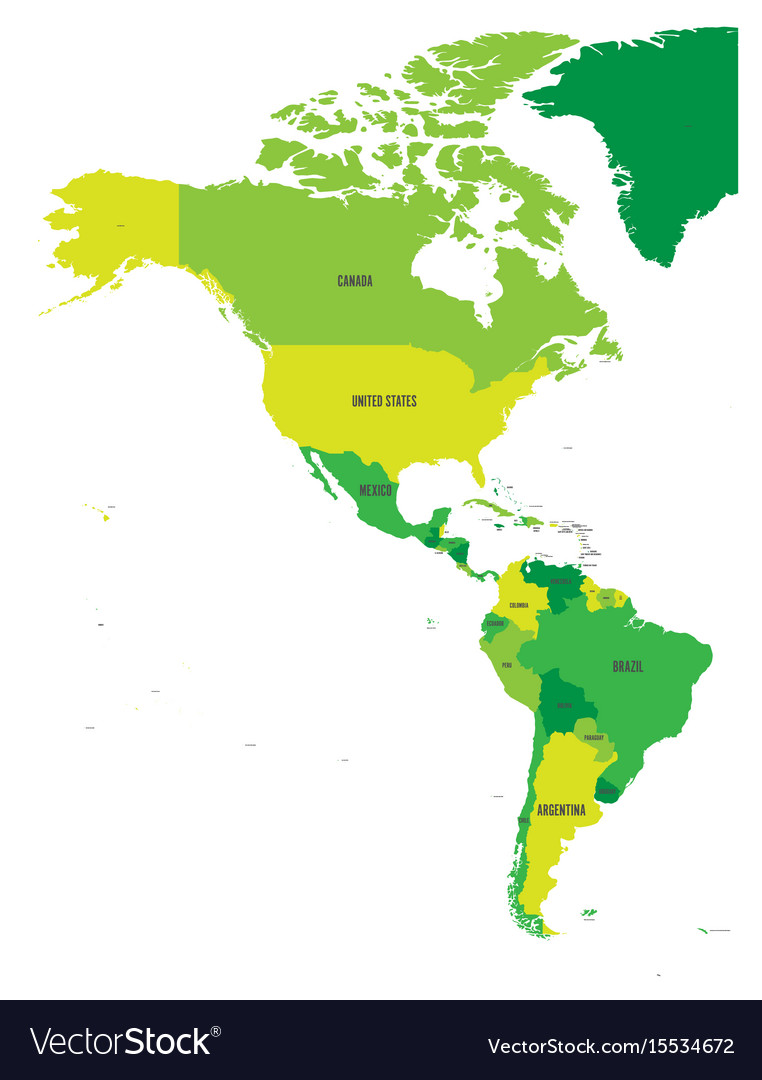 Political map of americas in four shades green