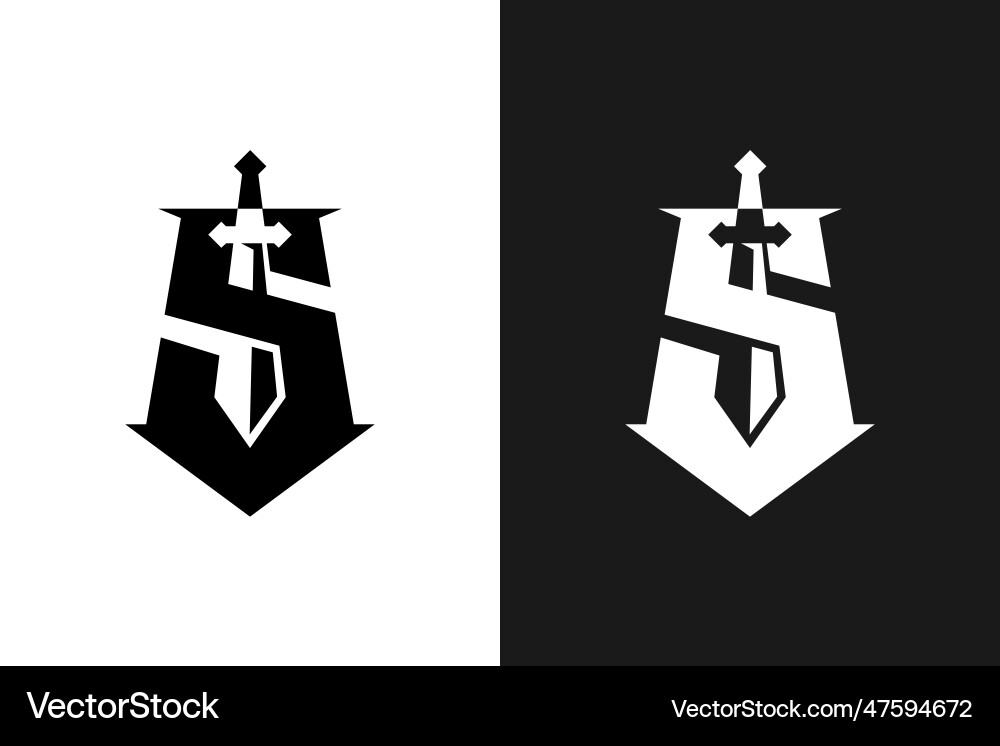 Sword shield logo design Royalty Free Vector Image