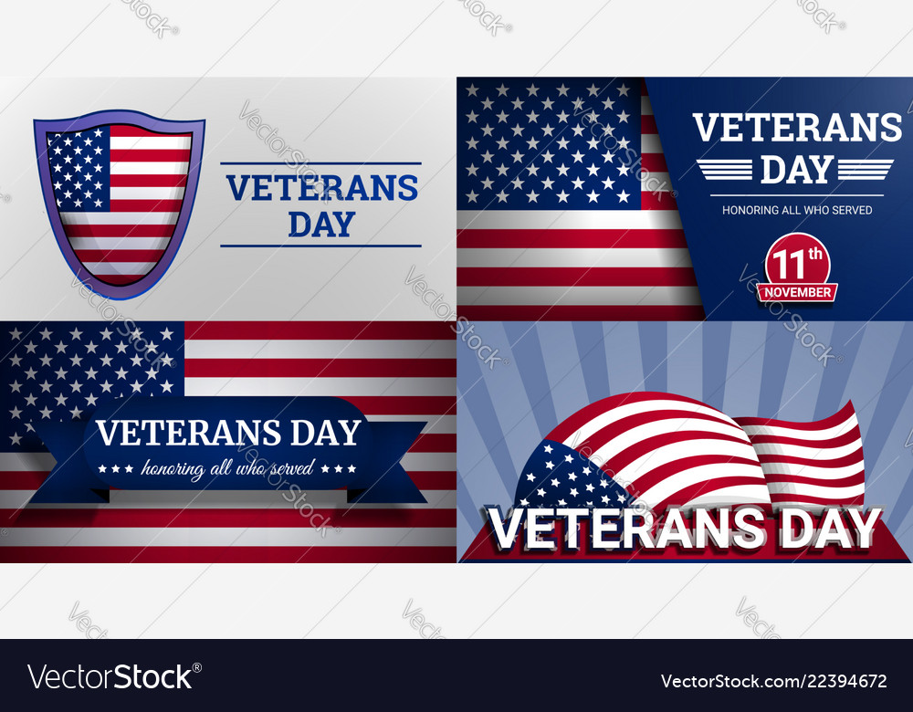 Veterans military day banner set cartoon style