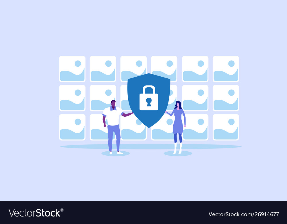 Couple using computer application privacy data vector image Couple using computer application privacy data