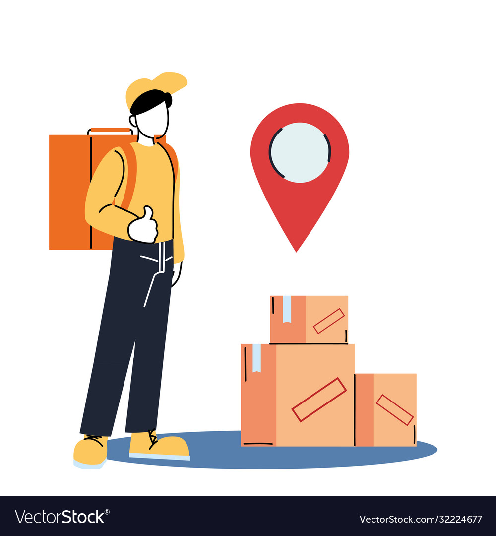 Delivery man with boxes and gps mark design