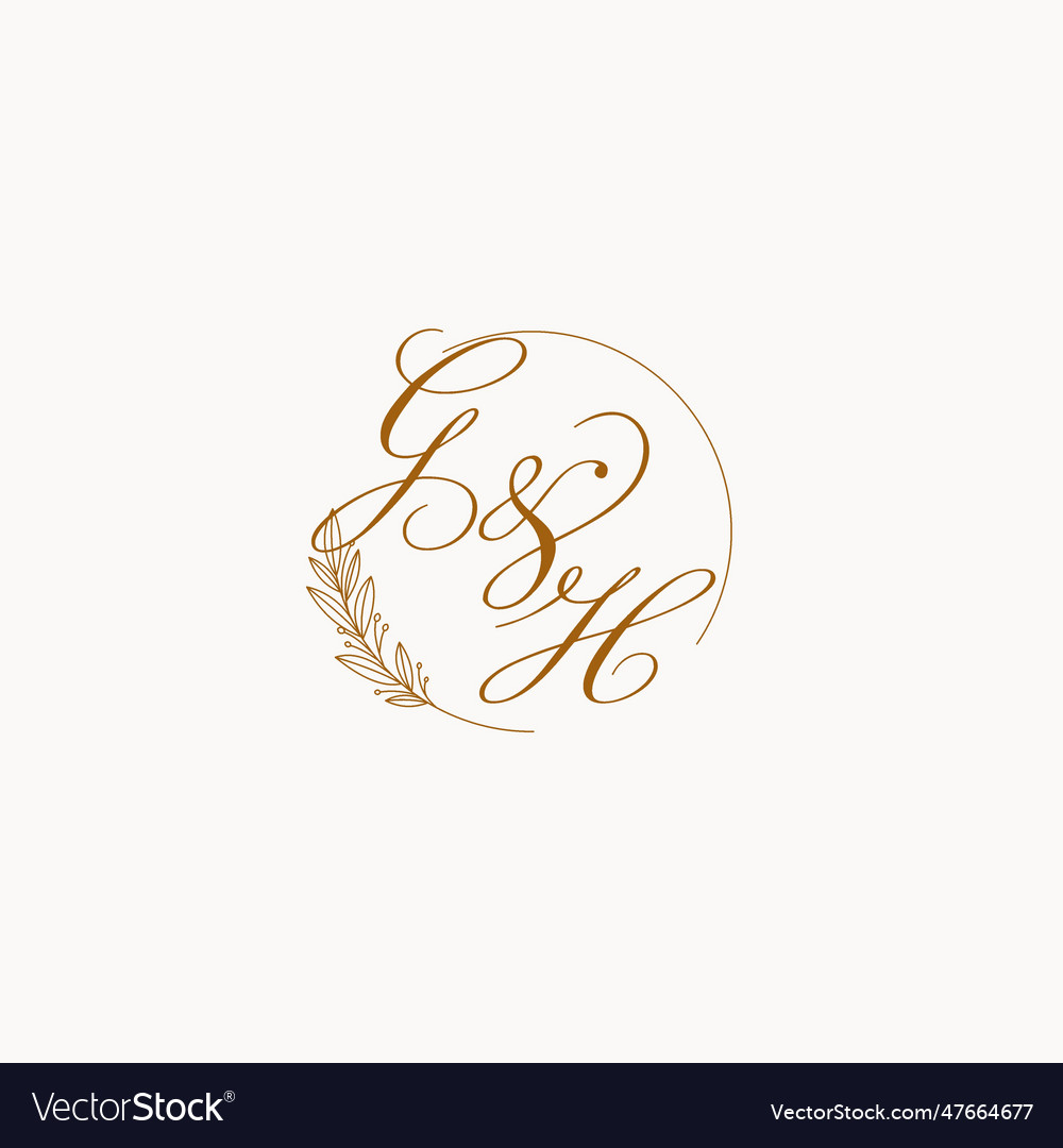 Initials gh wedding monogram logo with leaves