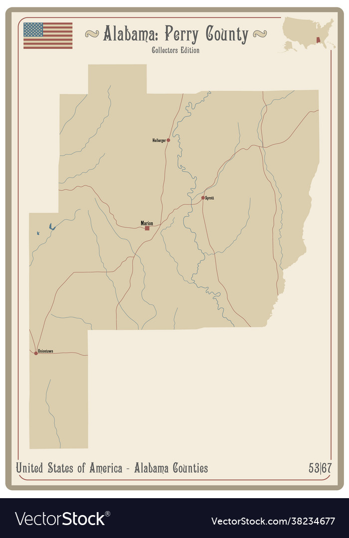 Map perry county in alabama Royalty Free Vector Image