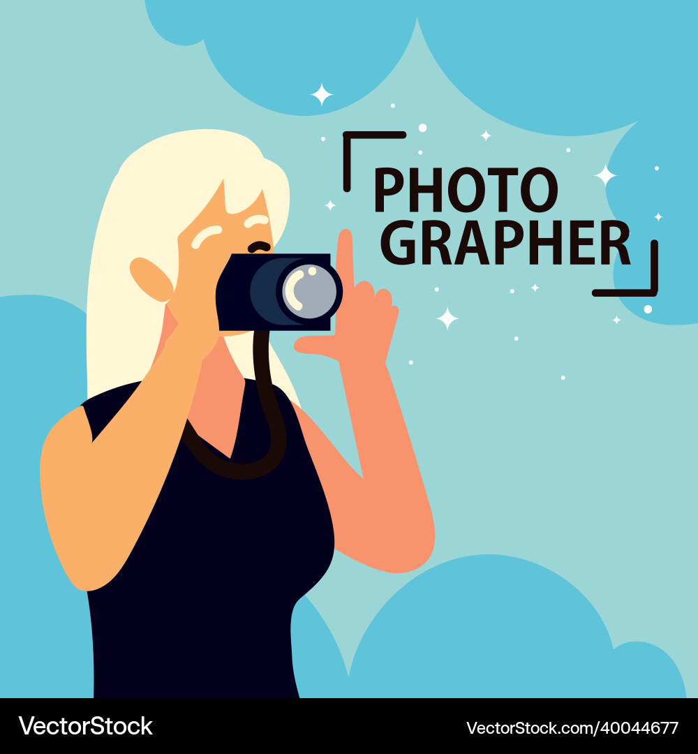 Photographer woman using camera Royalty Free Vector Image
