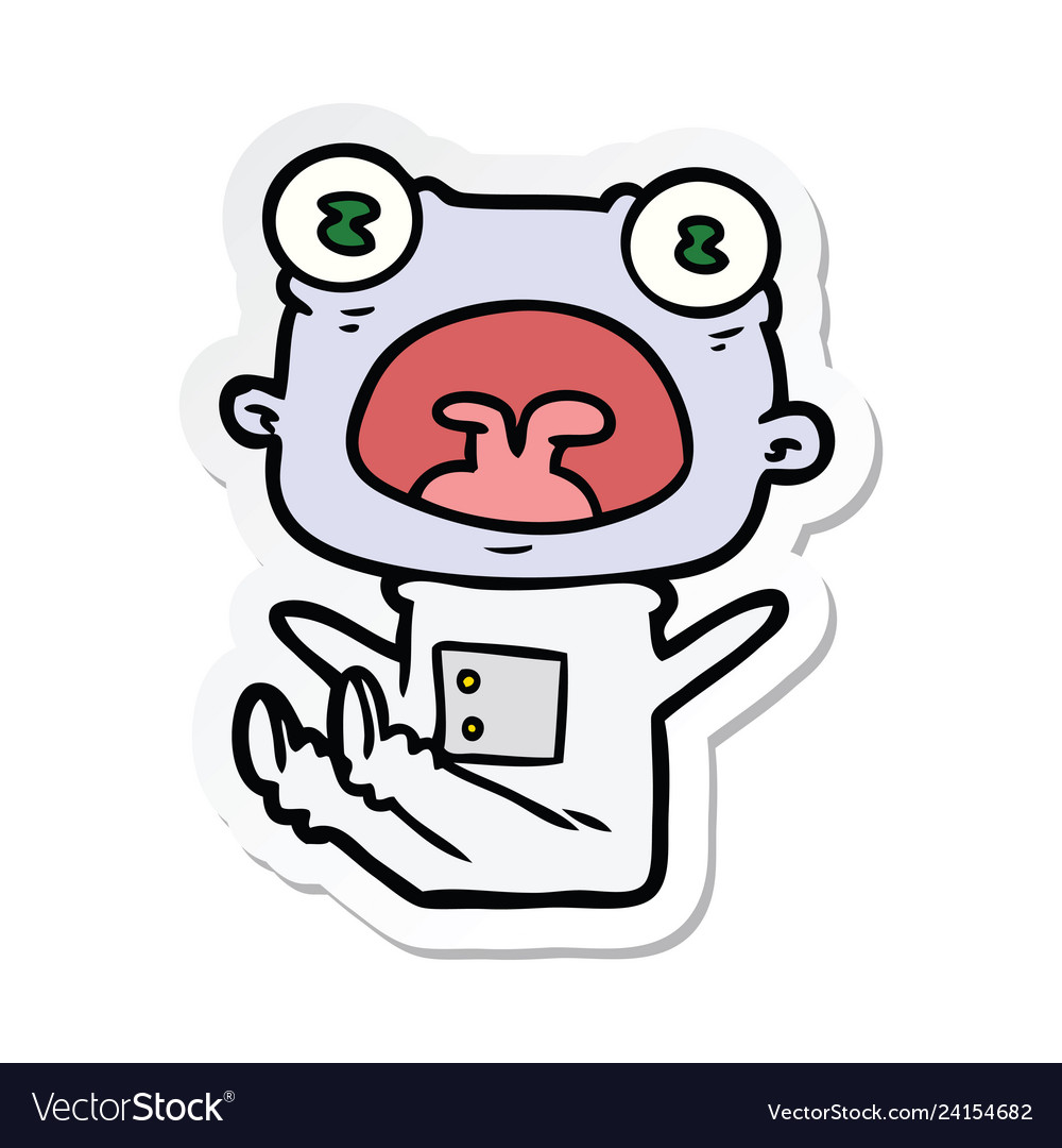 Sticker of a cartoon weird alien shouting