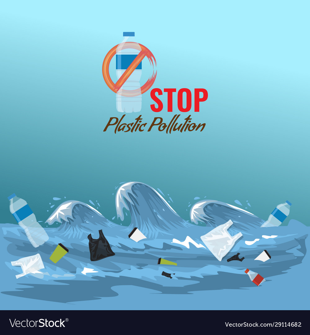 Stop ocean plastic pollution concept Royalty Free Vector