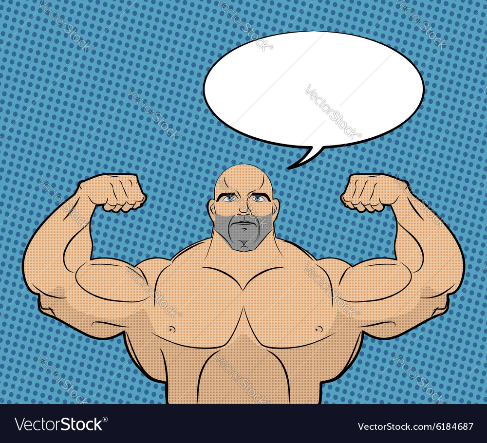 Bodybuilder with big muscles and bubble people