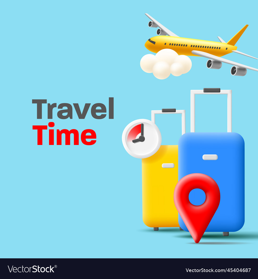 Business trip banner with travel bags plane Vector Image