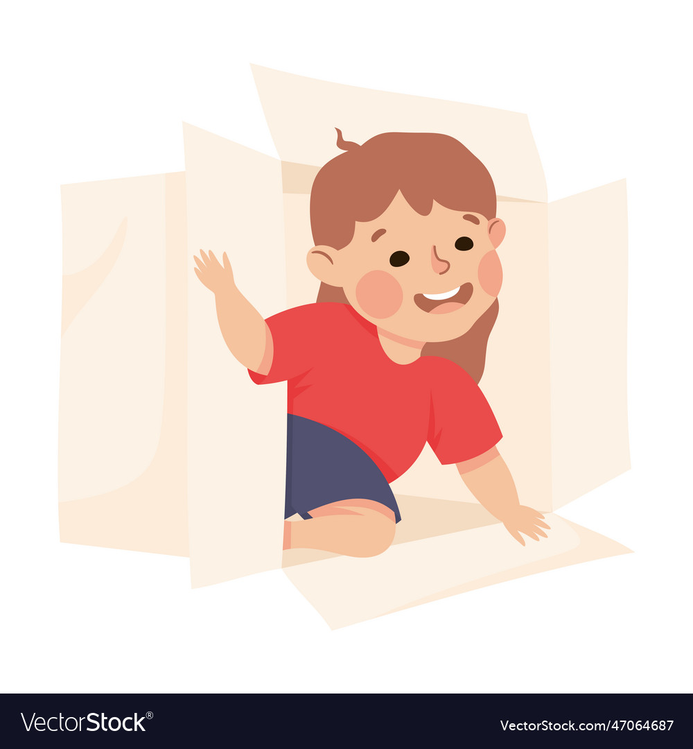 Joyful little girl playing with cardboard box Vector Image