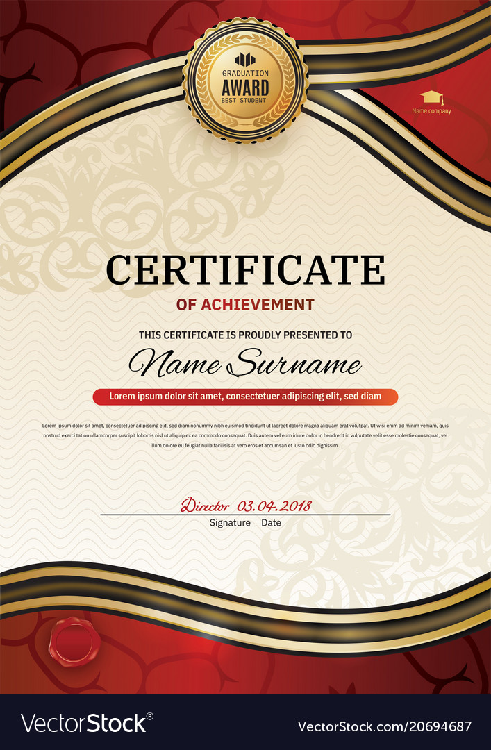 Official certificate with red gold wave design Vector Image