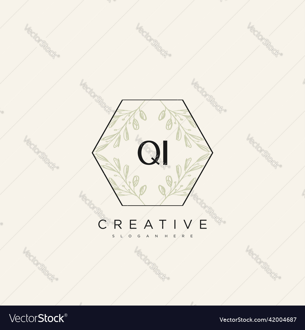 Qi initial letter flower logo template premium art