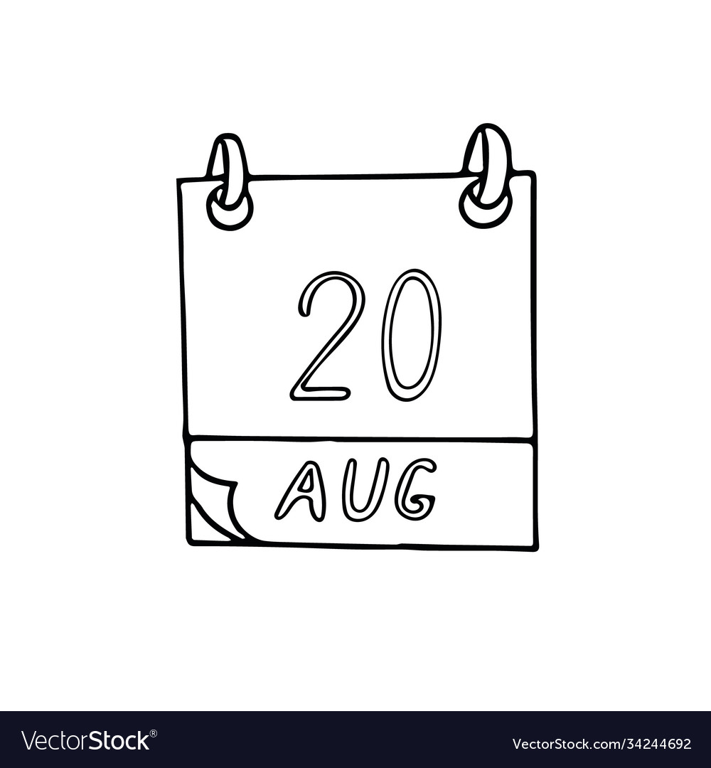 Kalender hand gezeichnet in doodle style august 20 tag