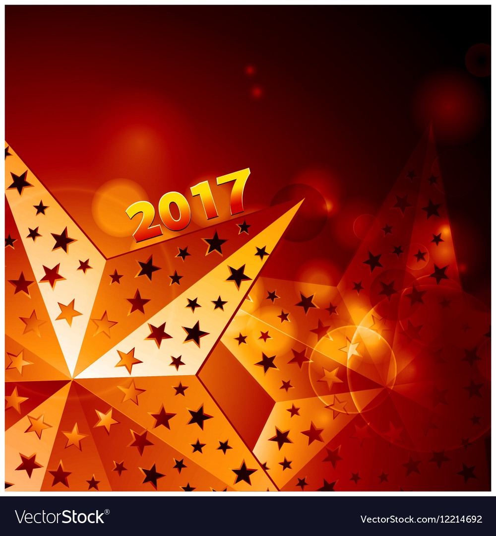 Festive golden stars 2017 over glowing background