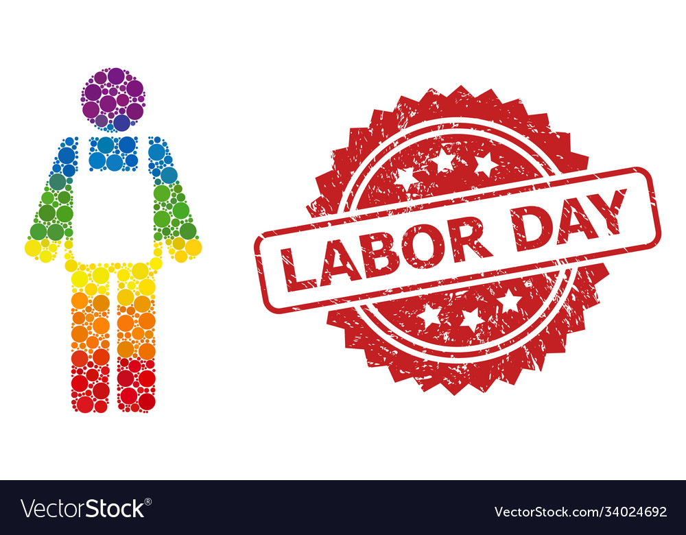 Rubber labor day stamp and bright colored worker