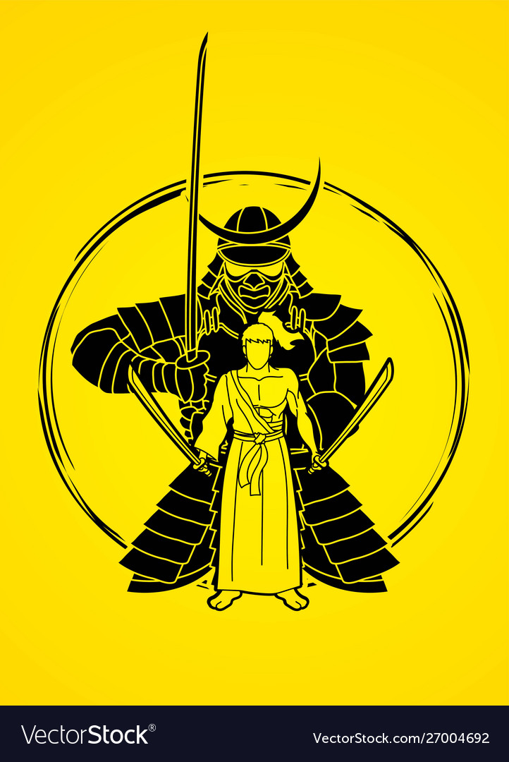 Samurai composition with swords cartoon graphic vector image Samurai composition with swords cartoon graphic
