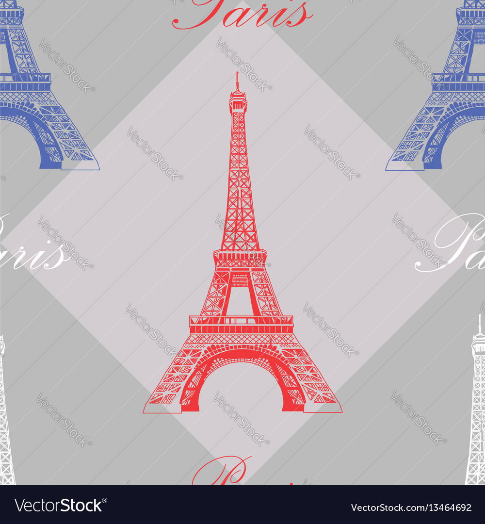 Seamless pattern with eiffel tower on grey