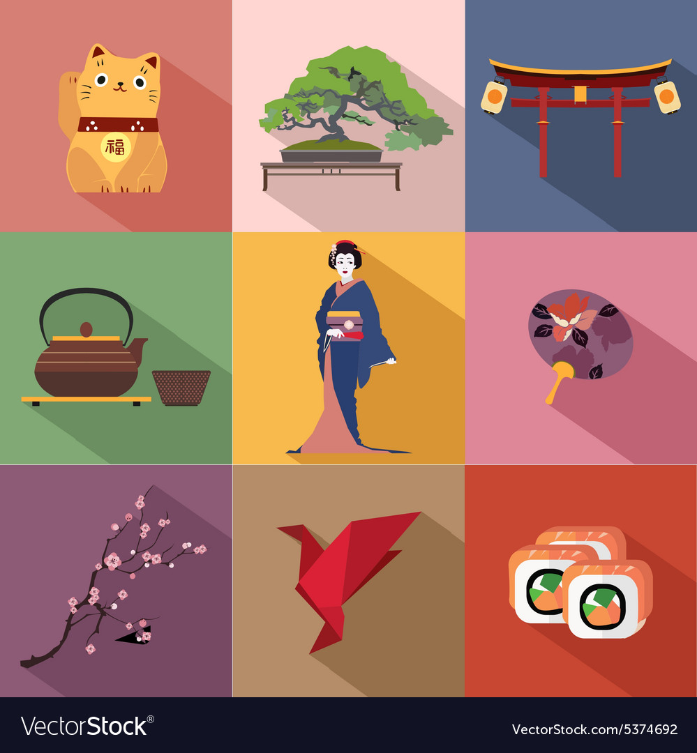 Set of japan travel colorful flat icons Royalty Free Vector