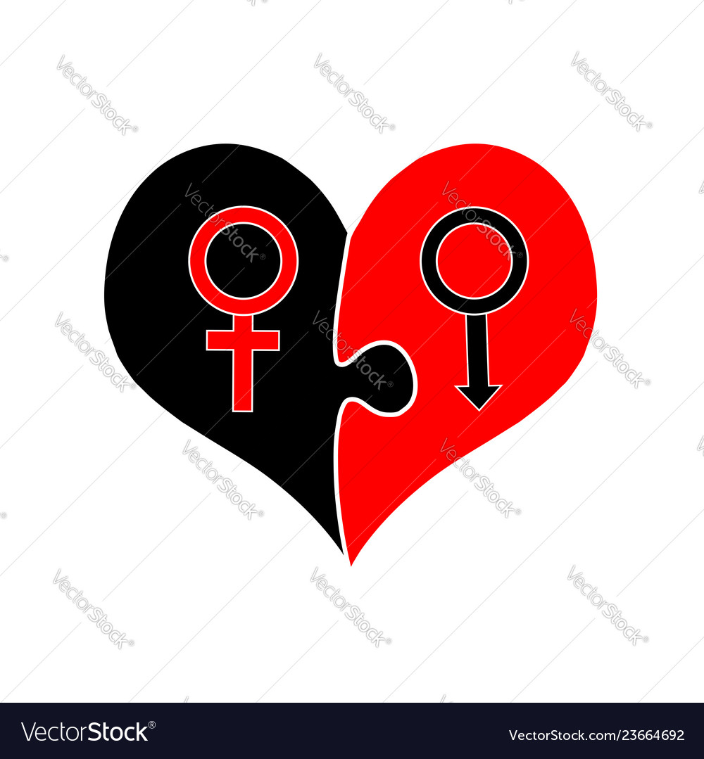 Signs of venus and mars inside puzzle heart