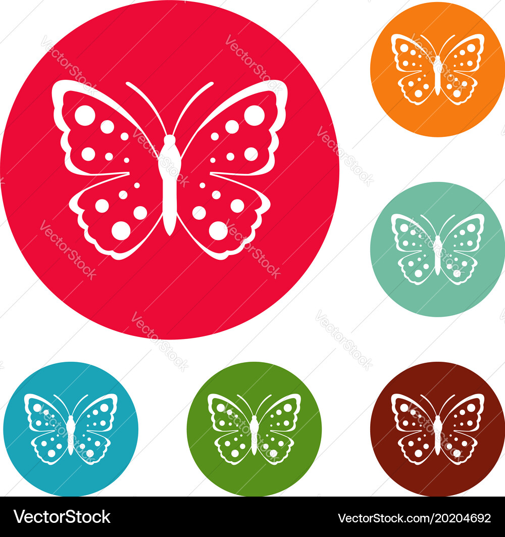 Spring butterfly icons circle set Royalty Free Vector Image