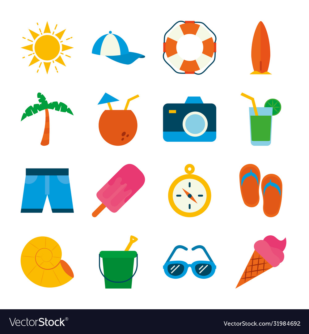 Summer flat style icon set design