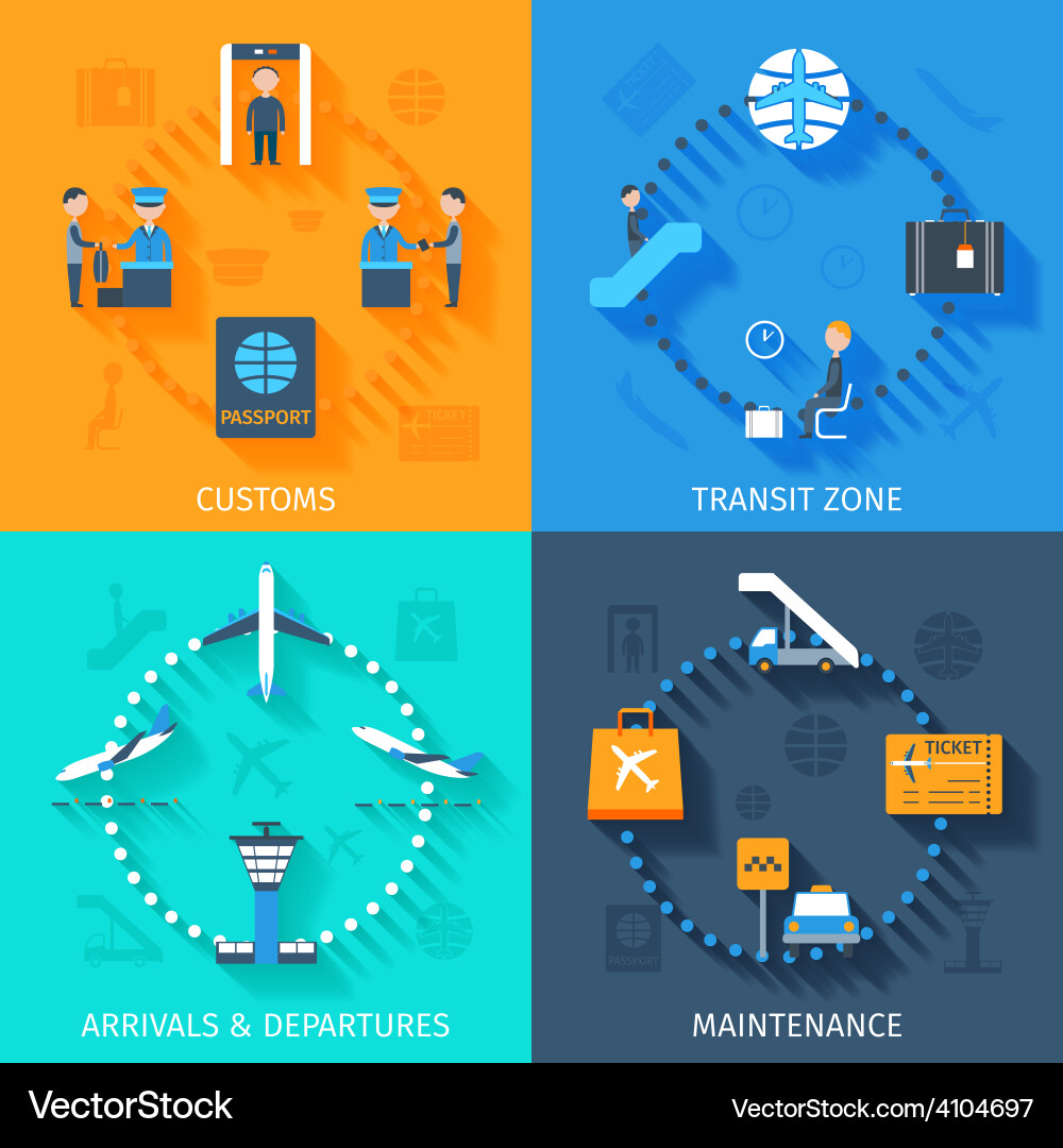 Airport Flat Set Royalty Free Vector Image - VectorStock