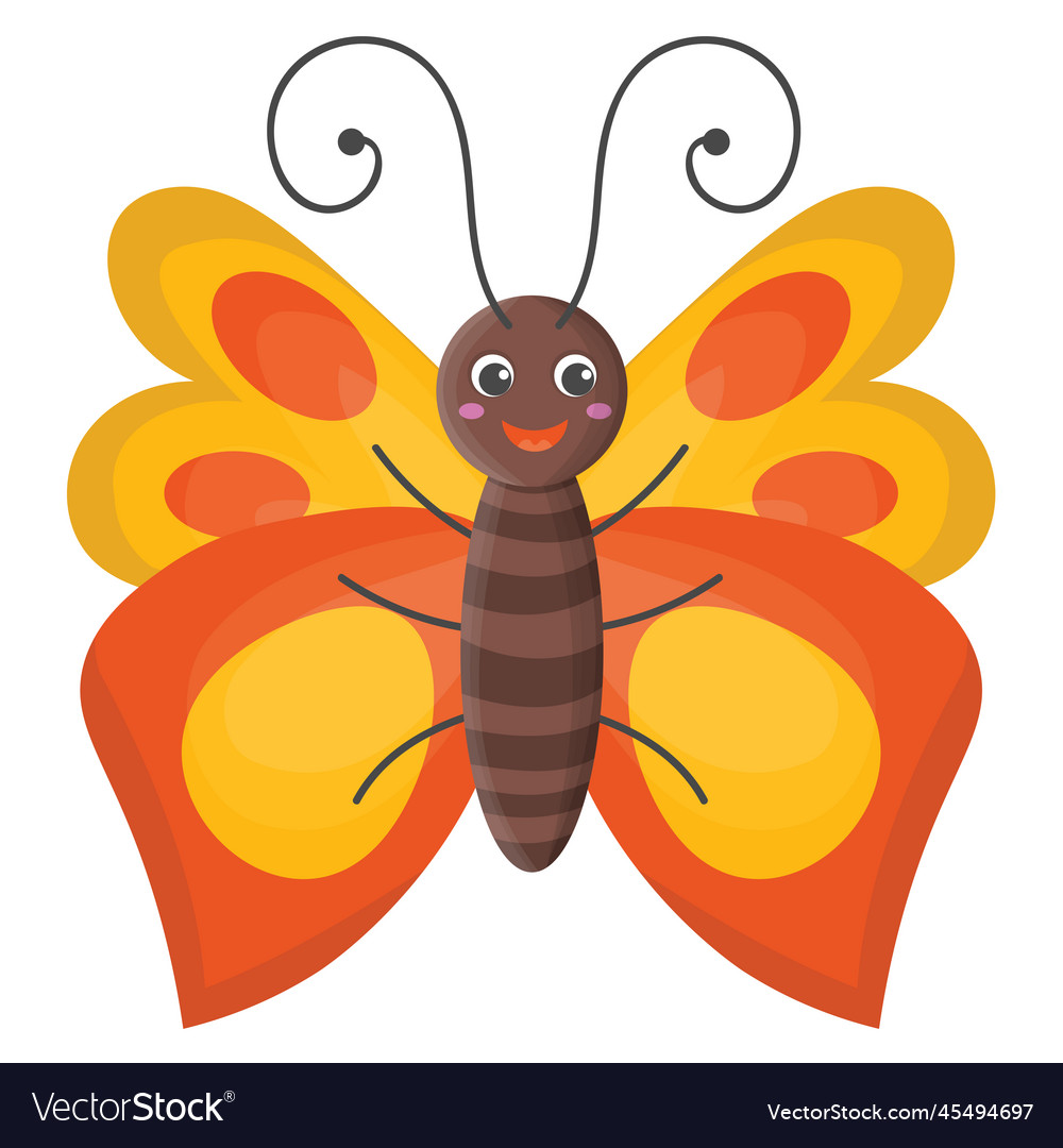 Cute cartoon happy butterfly character in child Vector Image