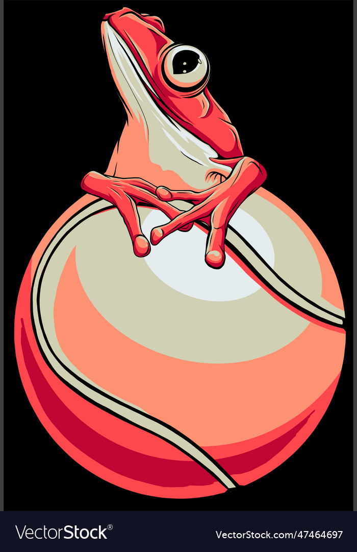 Frog on tennis ball black background Royalty Free Vector