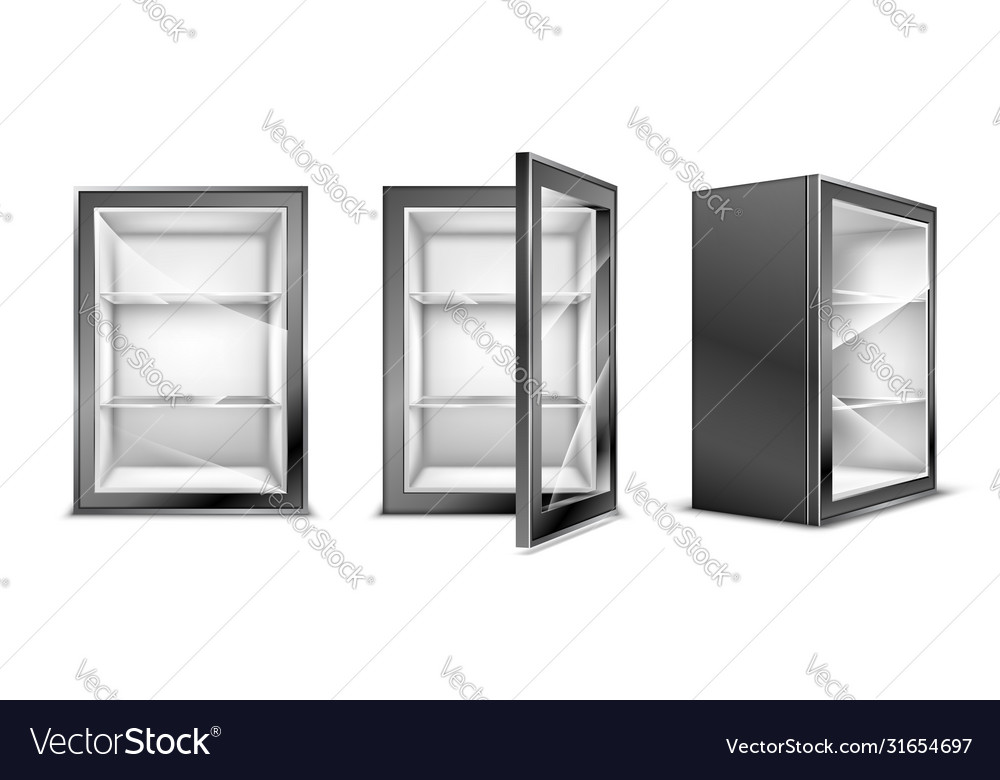 Mini refrigerator for beverages empty gray fridge vector image Mini refrigerator for beverages empty gray fridge